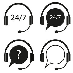 Support service. Set of headphone icons. Support. Call center symbols. Service concept symbols.