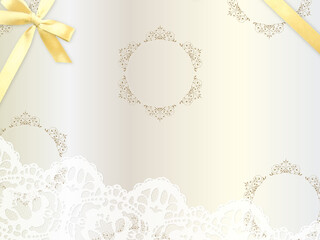 レースとリボンのエレガントなカード背景素材、ホワイトゴールド