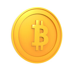 3D Illustration of Golden Bitcoin isolated on white background