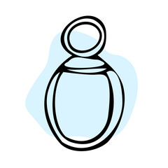 Perfume bottle, fragrant aroma.
Cosmetic product. Icon on a blue background. Vector