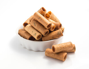 Tongmuan, Thai's snacks in a small bamboo basket, white background