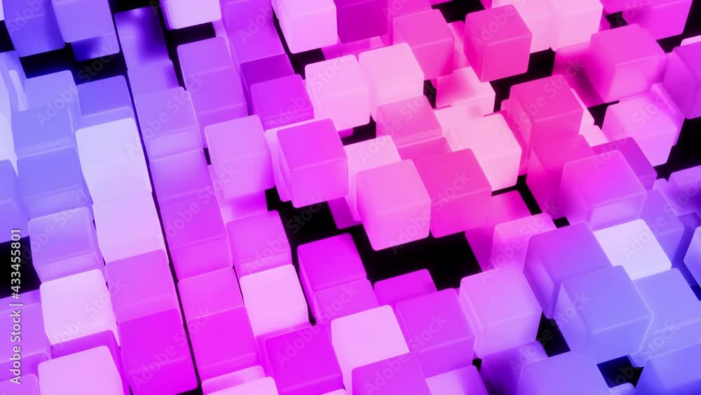 Poster 3d abstract dark geometric bg with blue red cubes flash with neon light randomly. smooth looped anim