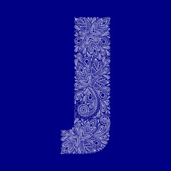 Capital letter J of the English alphabet. Lacy, minimalistic, beautiful font for wedding invitations, cards and printed materials.