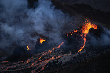 Volcanic eruption in Mt Fagradalsfjall, Southwest Iceland. The eruption began in March 2021, only...