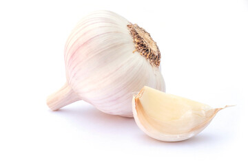 raw garlic isolated on white background