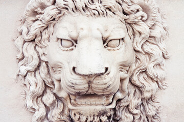 Obraz premium Sculpture of a medieval lion head of stone (Italy) - frontal view