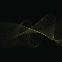 Graphic drawing, design, wave of colored dots and lines. Modern. On a black background.