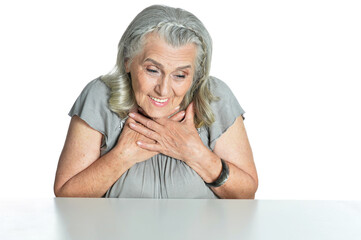 emotional senior woman posing  isolated