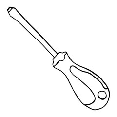 Hand drawn vector screwdriver clipart. Isolated on white background drawing.