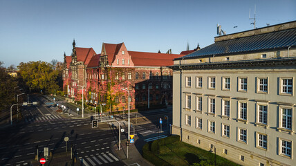 Fototapeta premium Drone aerial view of Wroclaw, Poland. Marshal Office, National Museum