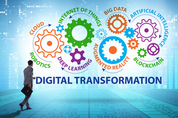 Concept of digital transformation with businessman