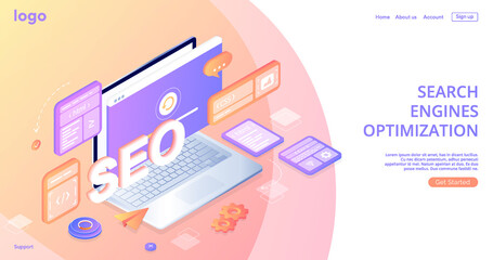 SEO. Search engines optimization landing page. Website page development. The working process. Template landing page for website. Web development, optimization, user experience. Website layout elements