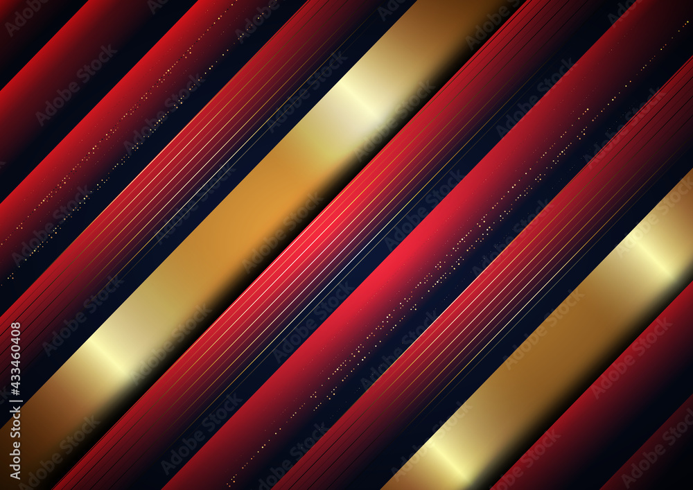 Poster Abstract background red geometric overlapping layer with shadow with gold line luxury style.