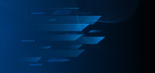 Abstract banner design template blue geometric lines overlapping  movement on dark background.