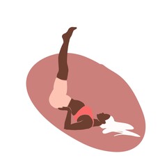 Young girl yoga posing. Flat style illustration. African American girl 