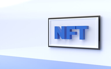 NFT - non fungible token - crypto-art - NFT icon concept in 3D in a frame