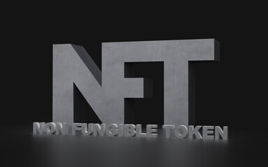 NFT - non fungible token - crypto-art - NFT metal icon concept in 3D - cement texture