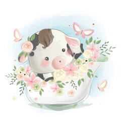 Little Calf in a Spring Bath Tub