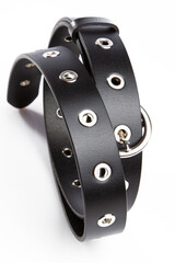 black leather belt isolated on white