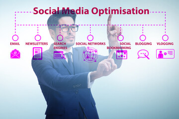 Social media optimisation concept with businessman