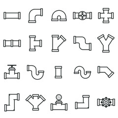 Set of plumbing pipe hardware icon. Construction connection technical pressure plumbing systems. Silhouette outline vector 640x640 pixels.