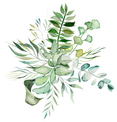 Watercolor botanical leaves bouquet illustration