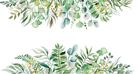 Watercolor botanical green leaves frame illustration - obrazy, fototapety, plakaty