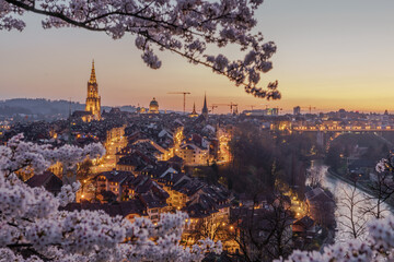 Old city of Bern after sunset