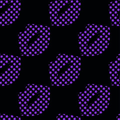 Pink lips seamless pattern, on a black background. Pink stars create the shape of the lips.