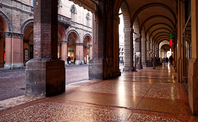 Famous arcades of Bologna in Via Indipendenza. Arcade in the center of the city. © Claudio Caridi