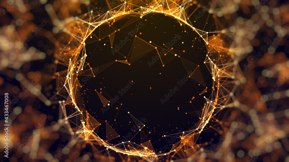 Aufkleber there is an empty space in the middle of the circle. polygon glitter gold background. golden abstrac