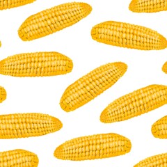 Seamless pattern with fresh ripe corn cobs