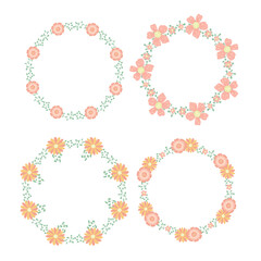 Wreaths, Branches, Laurels with Herbs, Plants and Flowers. Flower wreaths in hand drawn style. Doodle vector illustration.
