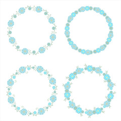 Wreaths, Branches, Laurels with Herbs, Plants and Flowers. Flower wreaths in hand drawn style. Doodle vector illustration.
