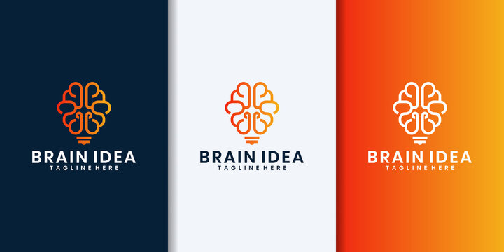 Creative Bulb Combination Idea Logo With A Brain. Think Idea Concept. Brain Storm Power Thinking Brain Logotype Icon Logo.