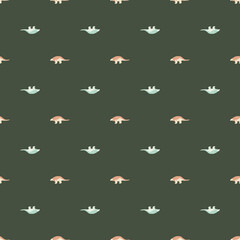 Pink and blue little dinosaur elements seamless doodle pattern. Paleontology animal hand drawn style.