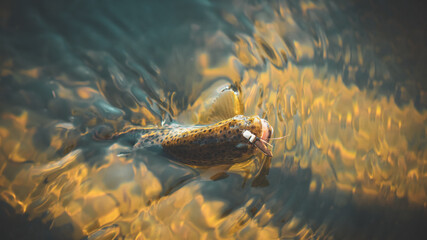 Trout caught in the forest brook.