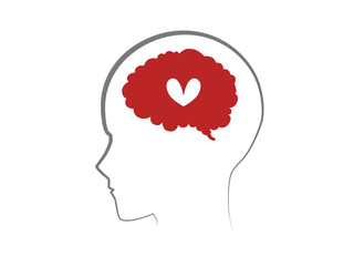 Human head  with  heart , brain shape on white background, Mental health ,brain development  medical treatment concept vector illustration