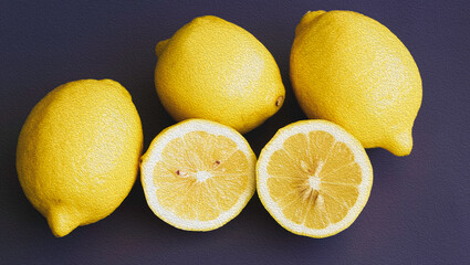 Lemon with yellow peel put on background