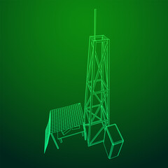 Antenna. Telecommunications signal transmitter radio tower. Communications concept. Wireframe low poly mesh vector illustration
