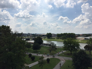 View of the Vistula River from the fortification walls of the Wawel Castle in Krakow, Poland