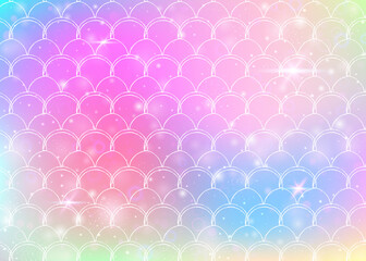 Kawaii mermaid background with princess rainbow scales pattern.