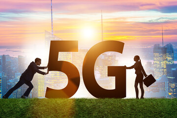 5G communication network concept with silhouettes