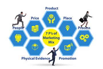 Business people man in the concept of 7ps of marketing mix