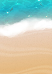 Fototapeta na wymiar Realistic sandy beach with blue water. Ocean shore. Vector illustration.