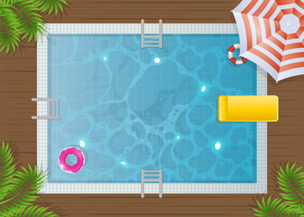 Rectangular pool top view. Summer banner. Vector illustration.