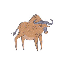 Cute wildebeest animal. Cartoon colorful character illustration.
