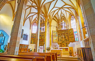 Interior of Parish Church, Hallstatt, Salzkammergut, Austria