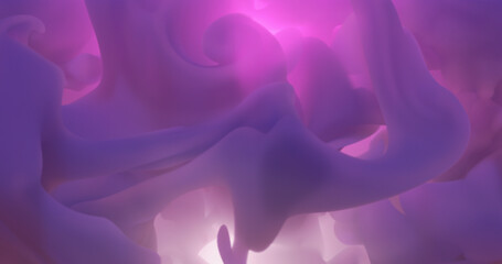 Organic fluid background with purple morphing shapes. Abstract forms flowing in liquid or thick smoke. 3D rendering