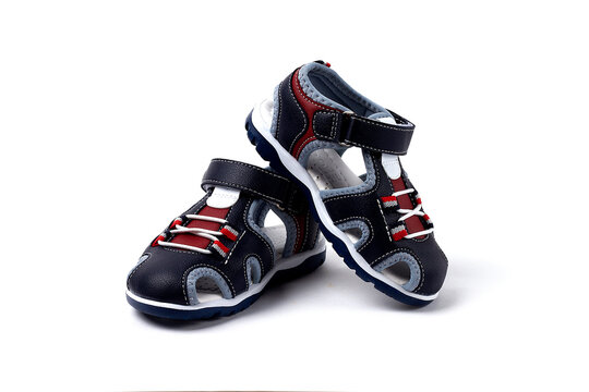 Children's Sandals, Semi-open Shoes, Dark Blue, For Boy, No People, Horizontal, White Background,